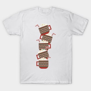 Red Green mugs with hot cocoa, whipped cream, marshmallow and striped candy cane pile T-Shirt